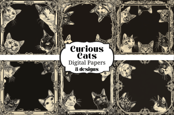 8 Curious Cats Digital Paper: Whimsy for Your Projects