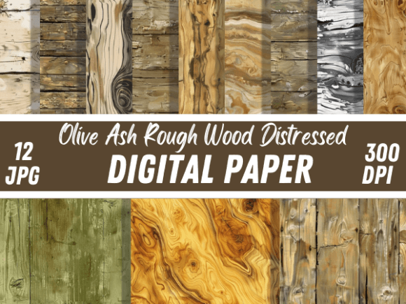 Olive Ash Rough Wood: Textured Digital Papers for Authentic Design