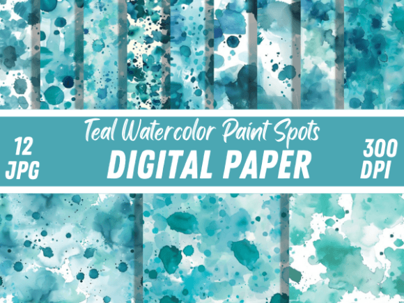 Teal Watercolor Paint Spots Backgrounds: A Digital Designer's Dream