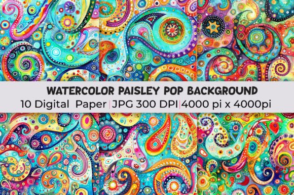 Watercolor Paisley Pop Backgrounds: A Vibrant Design Asset